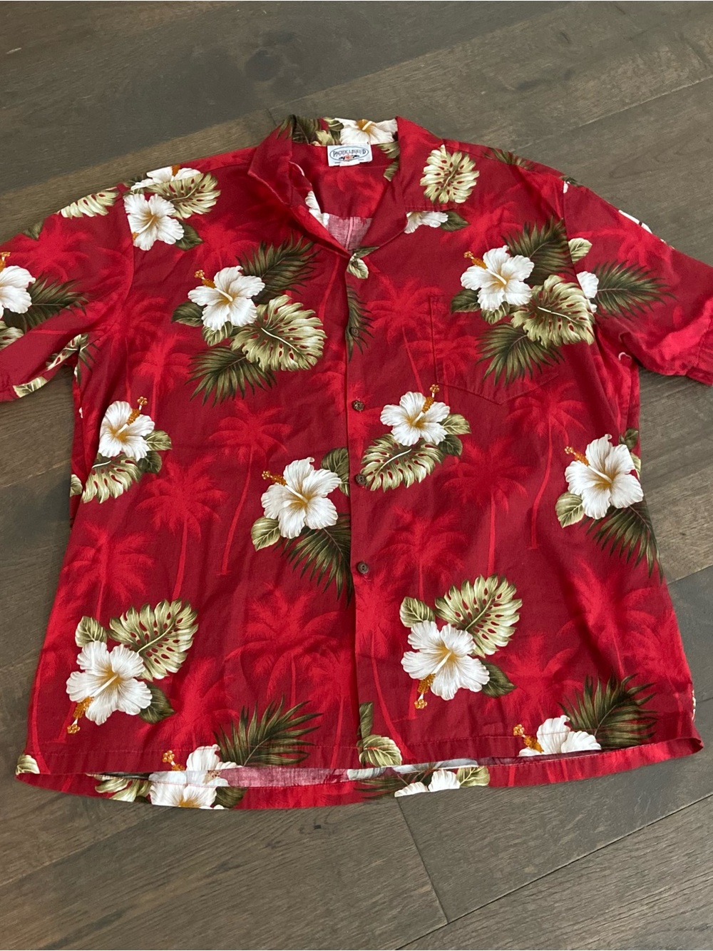 Pacific Legend Men's Red Floral Hawaiian Cotton Button-Down Shirt 2XL
